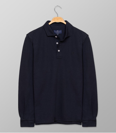 Outlet Polo Μακρύ Μανίκι Regular Fit Μπλε Σκούρο