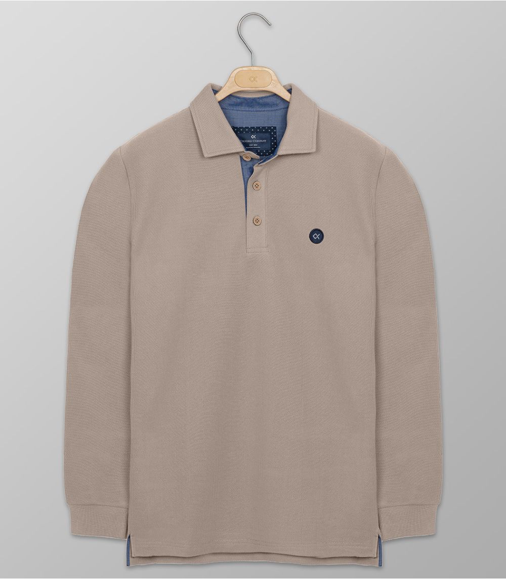 Polo Μακρύ Μανίκι Regular Fit Μπεζ 