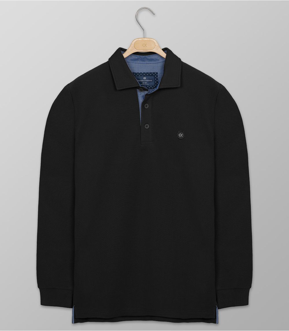 Polo Μακρύ Μανίκι Regular Fit Μαύρο 