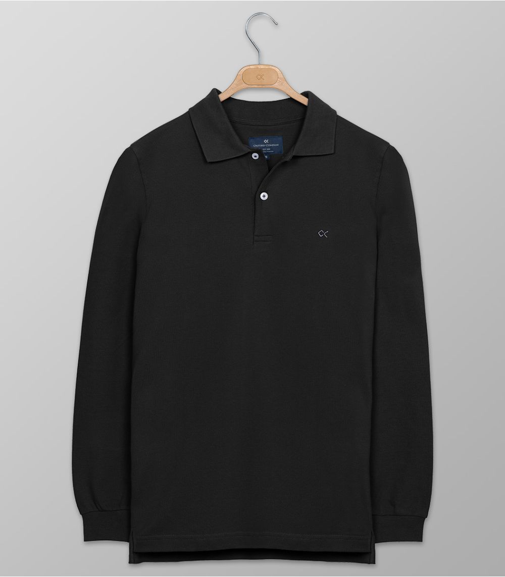 Polo Long Sleeve Regular Fit Plain Black 