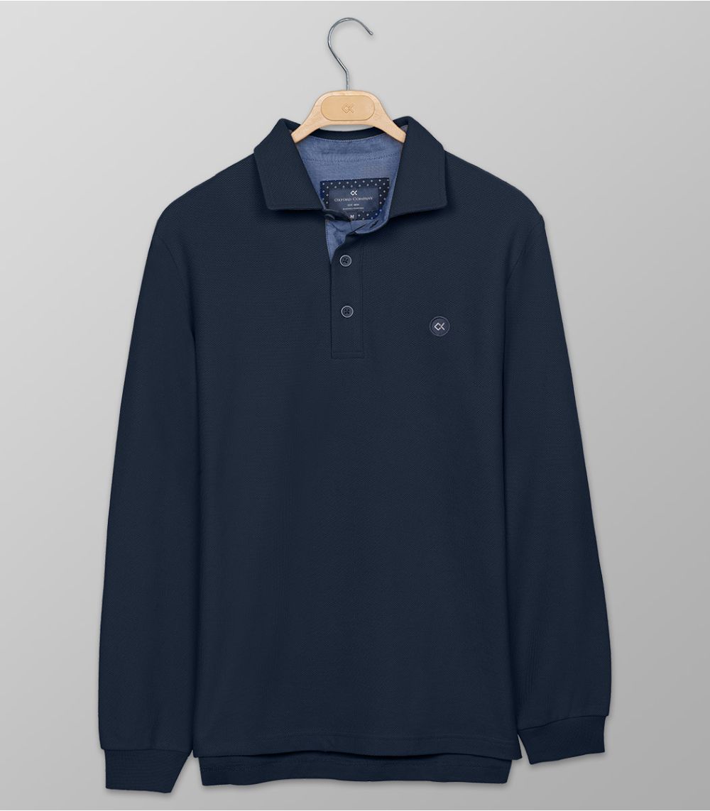 Polo Μακρύ Μανίκι Regular Fit Μπλε Σκούρο