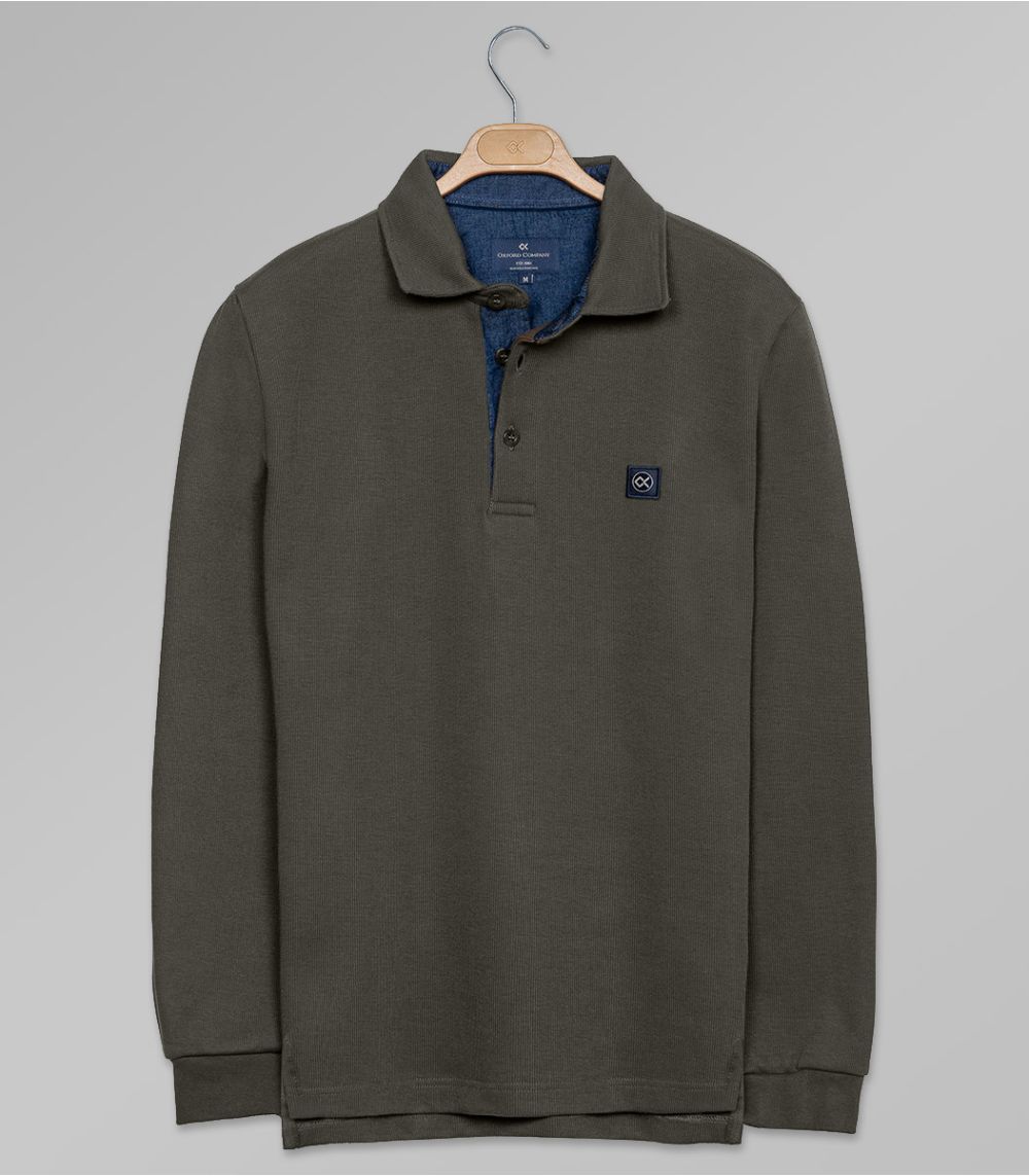 Polo Μακρύ Μανίκι Regular Fit Λαδί